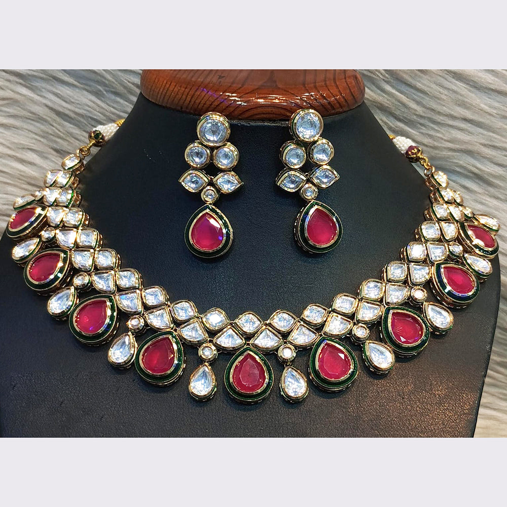 Jain Jewellers Gold Plated Kundan Stone And Meenakari Necklace Set