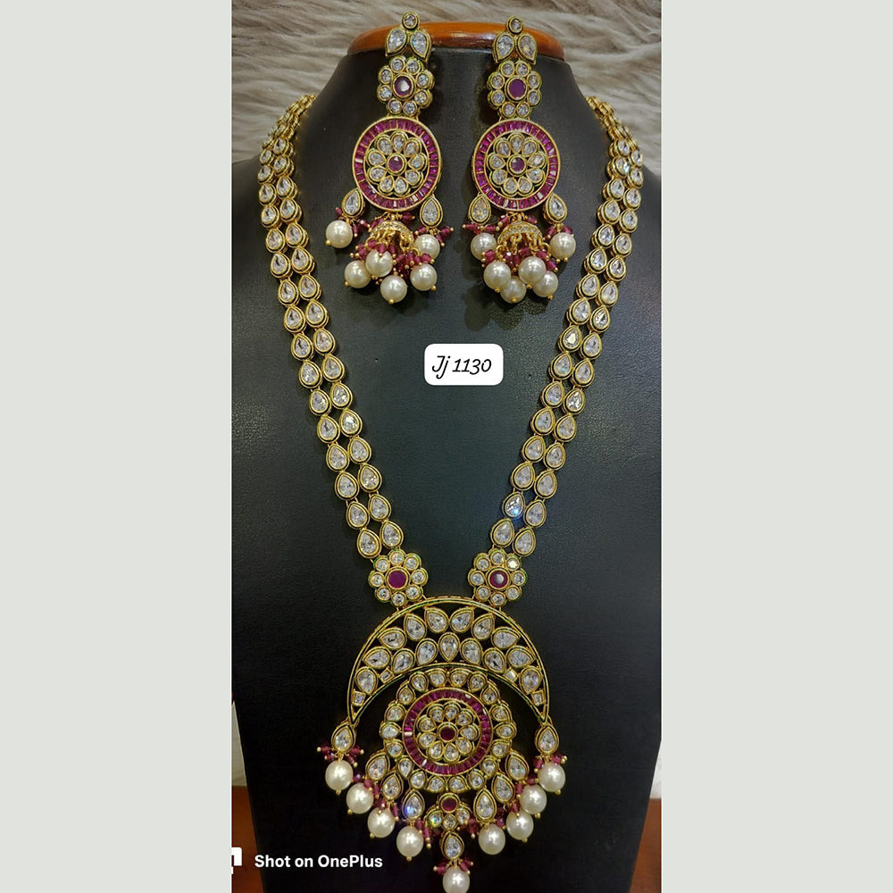 Jain Jewellers Gold Plated Crystal Stone And Beads Long Necklace Set