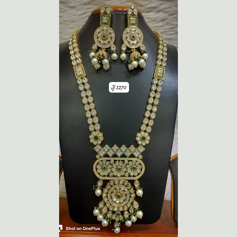 Jain Jewellers Gold Plated Crystal Stone And Beads Long Necklace Set