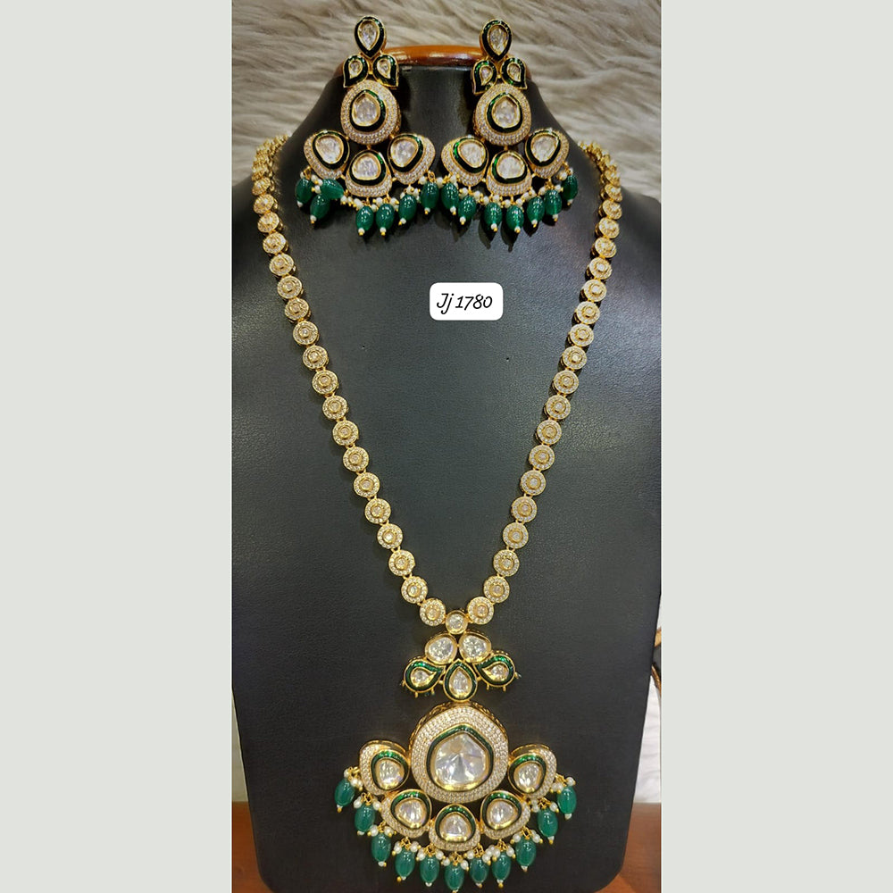 Jain Jewellers Gold Plated Polki Kundan Stone And Beads Long Necklace Set