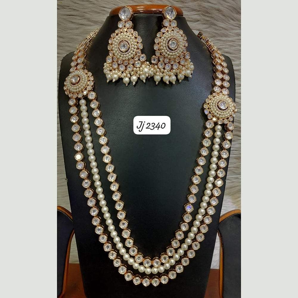 Jain Jewellers Gold Plated Polki Kundan Stone And Beads Long Necklace Set