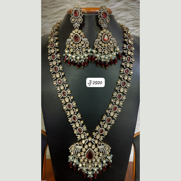 Jain Jewellers Gold Plated Polki Kundan Stone And Beads Long Necklace Set