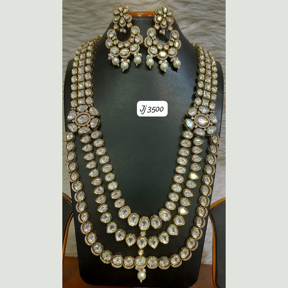 Jain Jewellers Gold Plated Polki Kundan Stone Long Necklace Set