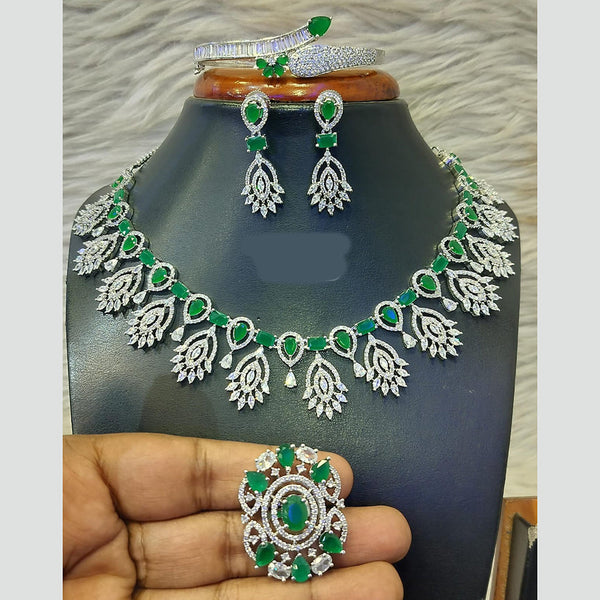 Jain Jewellers Silver Plated American Diamond Necklace Set