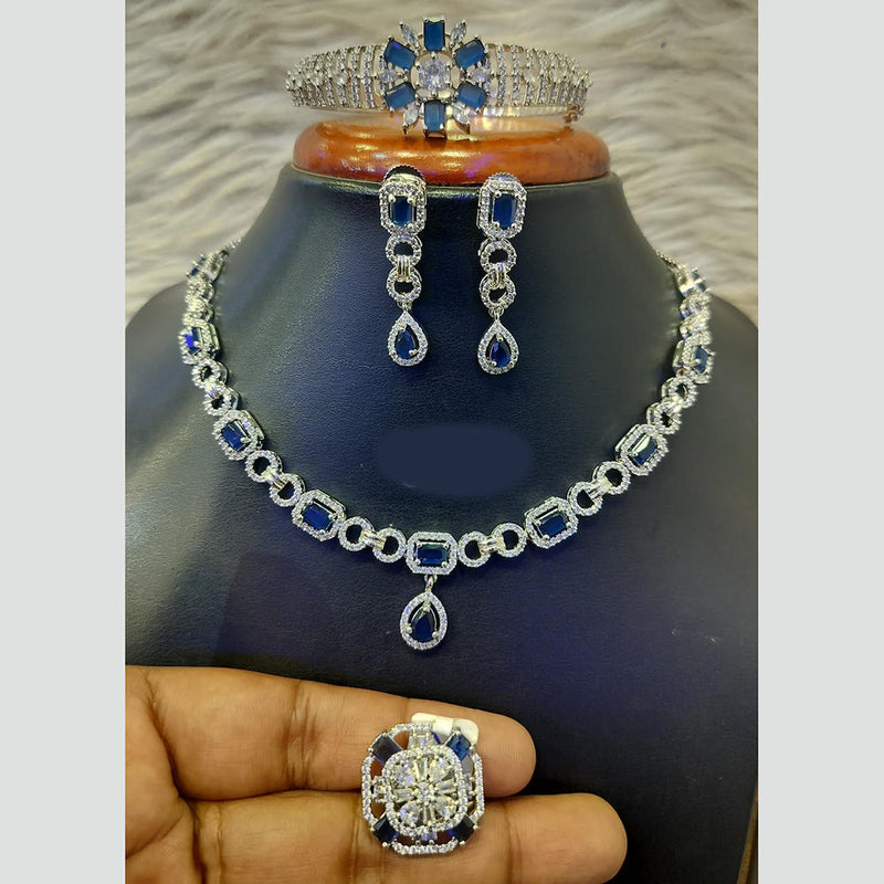 Jain Jewellers Silver Plated American Diamond Necklace Set