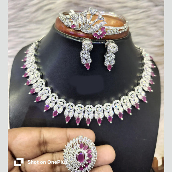 Jain Jewellers Silver Plated American Diamond Necklace Set