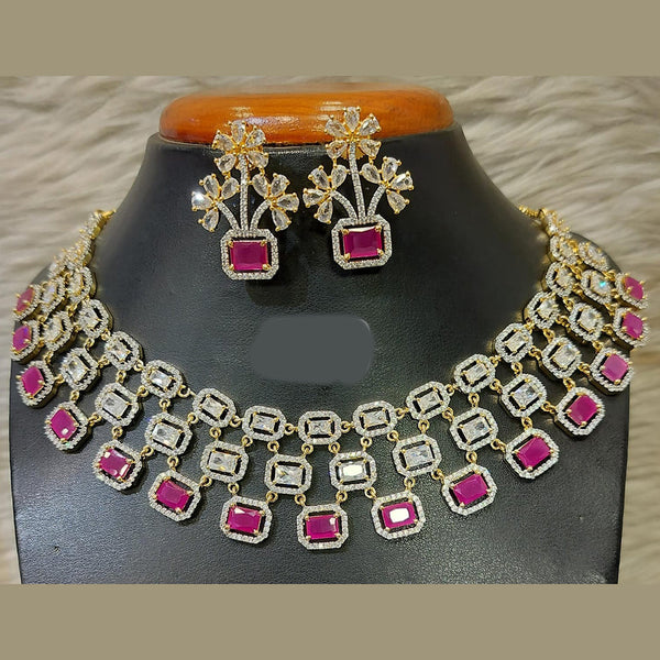 Jain Jewellers Gold Plated American Diamond Necklace Set