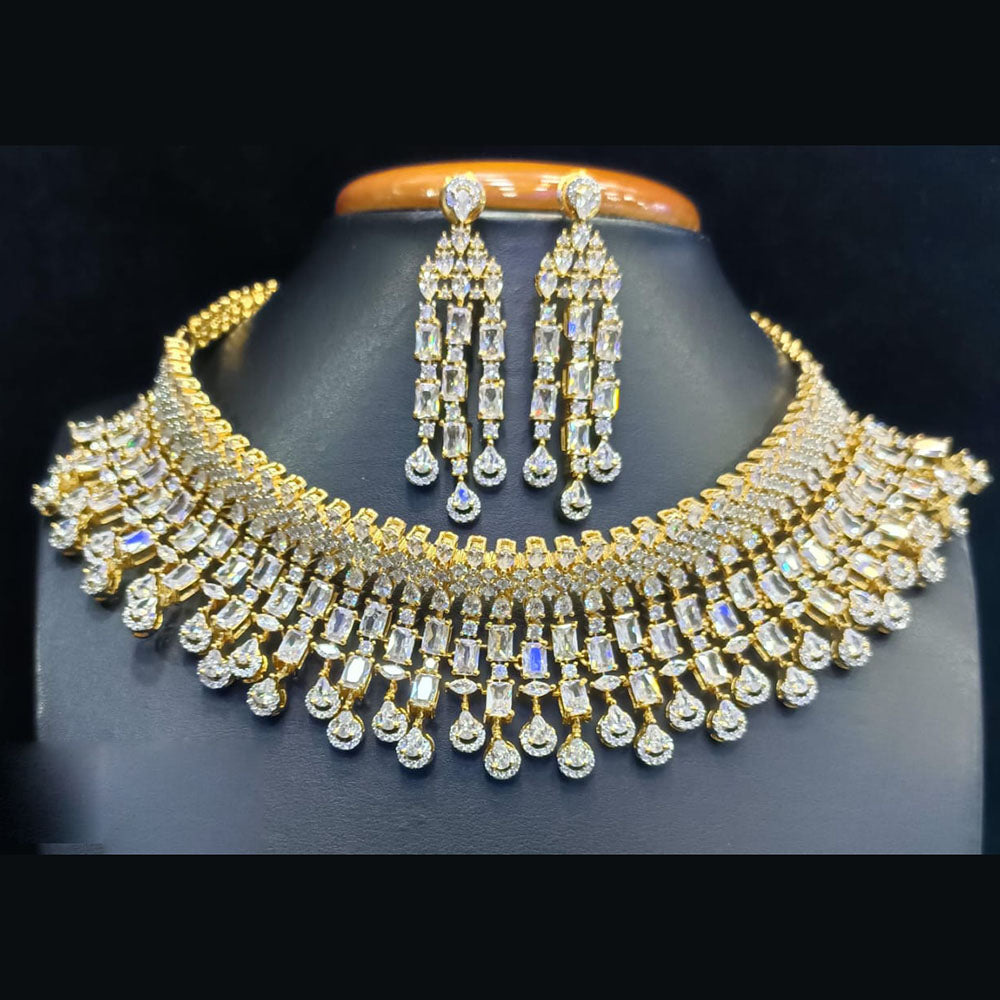 Jain Jewellers Gold Plated American Diamond Choker Necklace Set