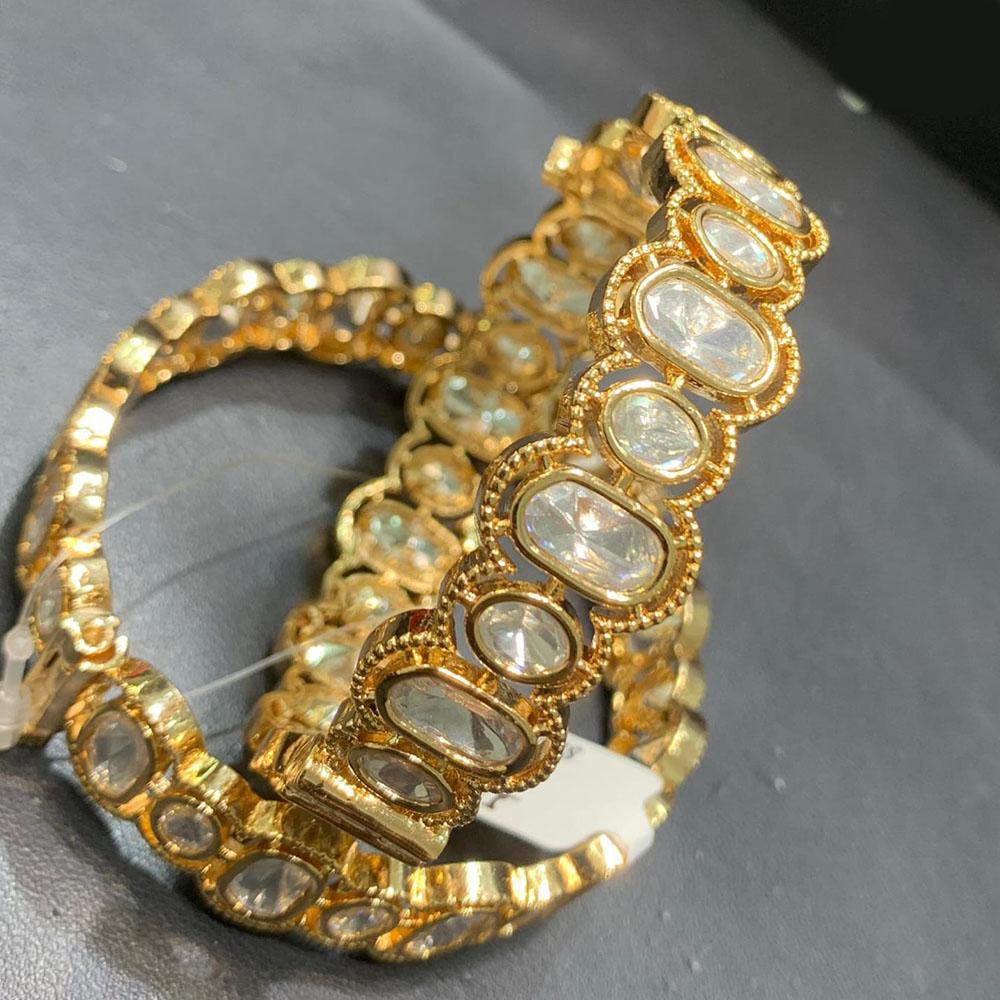 Jain Jewellers Gold Plated Polki Kundan Openable Bangles Set