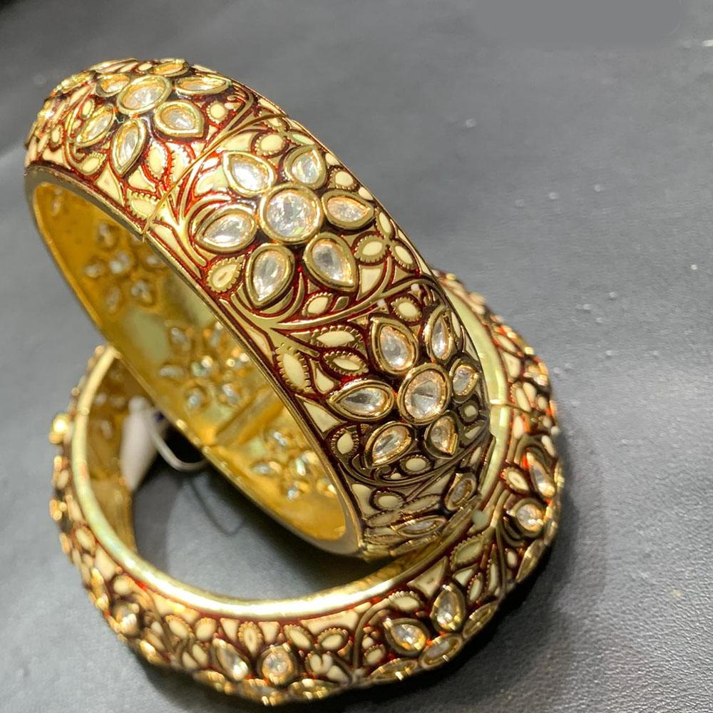 Jain Jewellers Gold Plated Polki Kundan Meenakari Openable Bangles Set