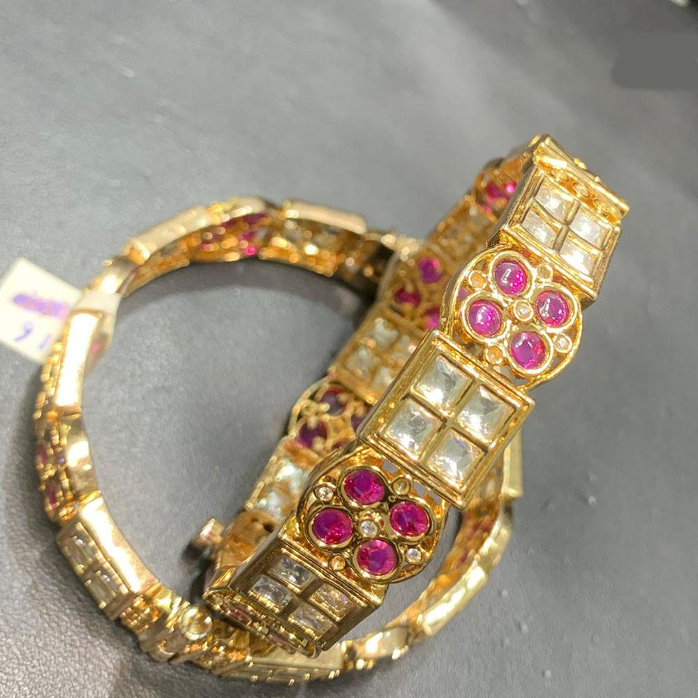 Jain Jewellers Gold Plated Kundan Stone Openable Bangles Set