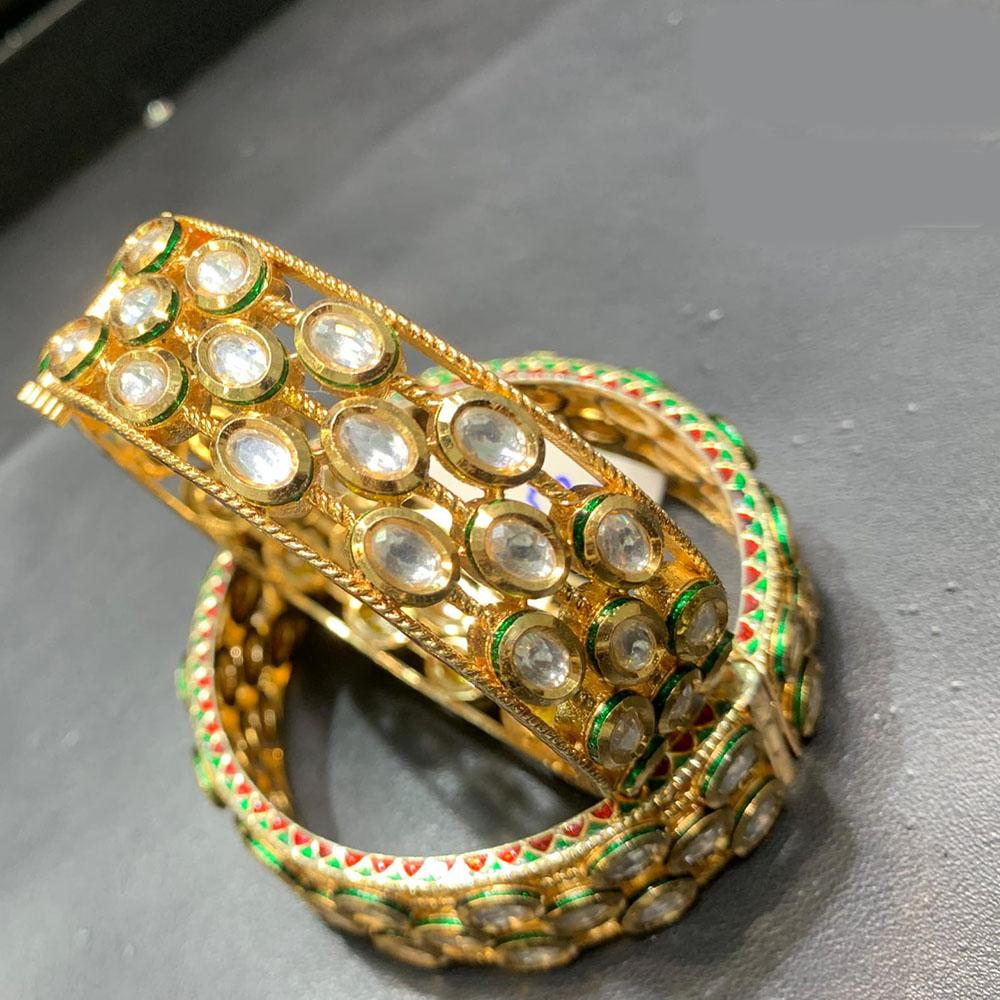 Jain Jewellers Gold Plated Kundan Stone Openable Bangles Set