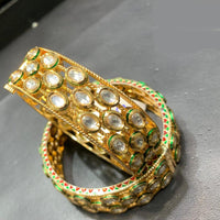 Jain Jewellers Gold Plated Kundan Stone Openable Bangles Set