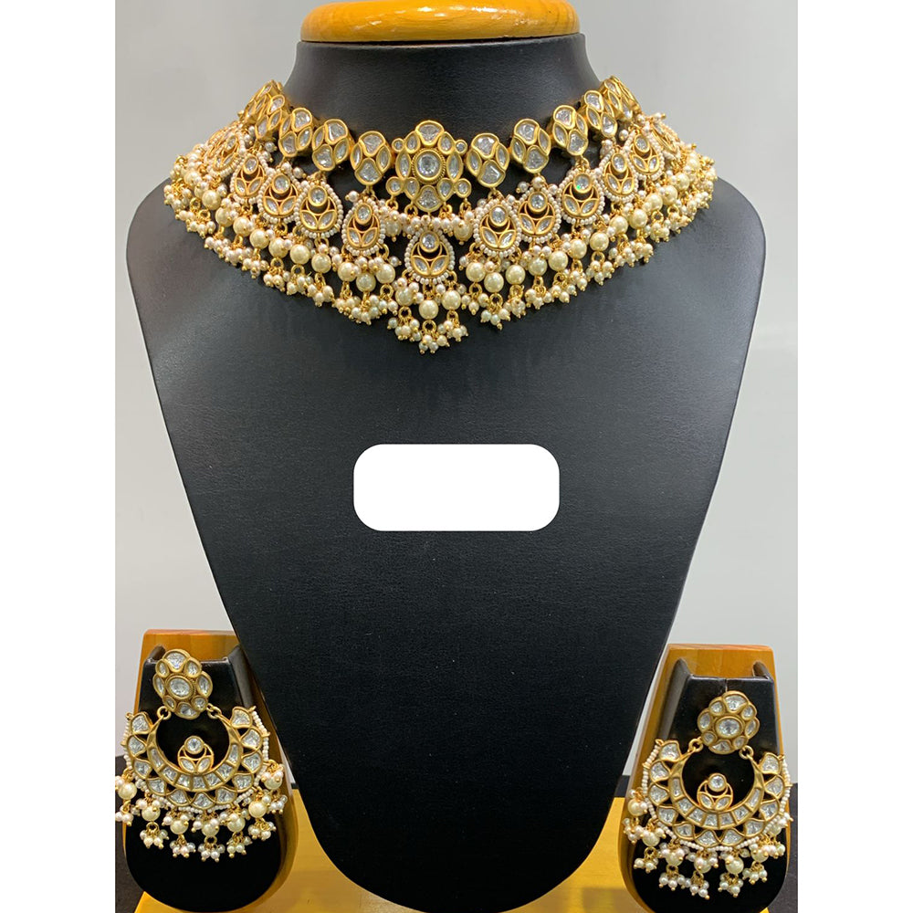 Jain Jewellers Pearl and Kundan Beautiful Necklace set with Chandbali Earrings
