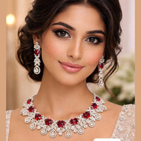 Jain Jewellers Glamorous American Diamond Designer Necklace Set 