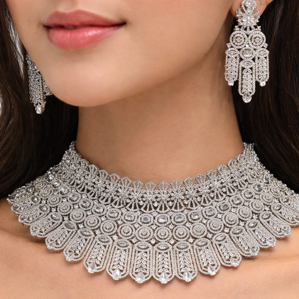 Jain Jewellers Premium  American Diamond Designer Necklace Set