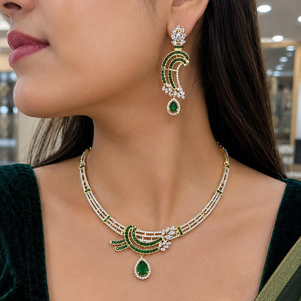 Jain Jewellers Premium  American Diamond Designer Necklace Set