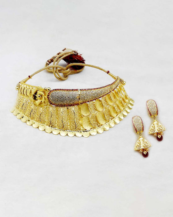 Bhavi Jewels Forming Gold Plated Copper Necklace Set - 1107833