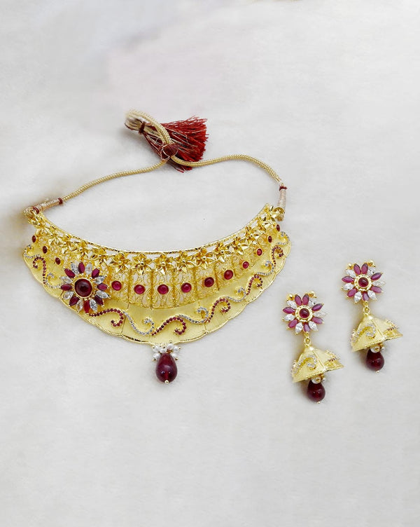 Bhavi Jewels Forming Gold Plated Copper Necklace Set - 1107839