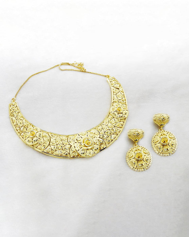 Bhavi Jewels Forming Gold Plated Copper Floral Necklace Set - 1107840