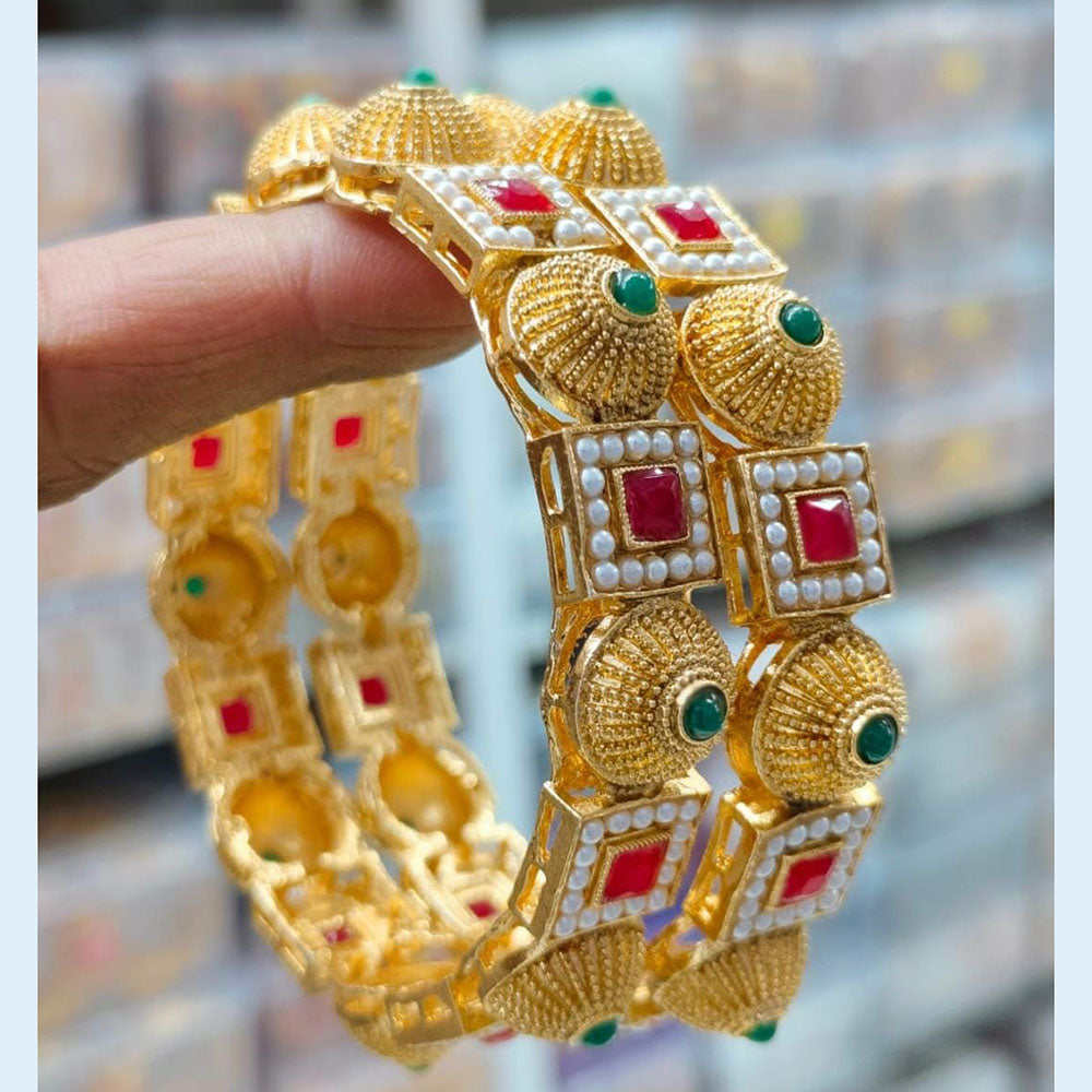 Kavita Art Gold Plated Pota Stone And PearlBangles Set