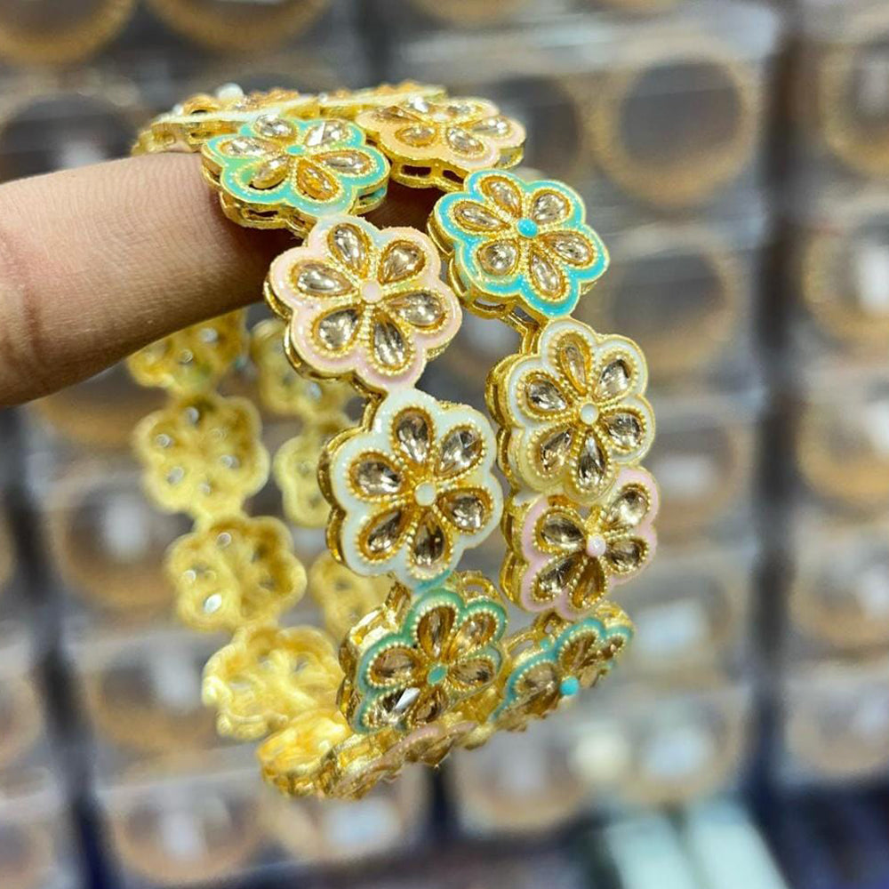 Kavita Art Gold Plated Crystal Stone And Meenakari Bangles Set