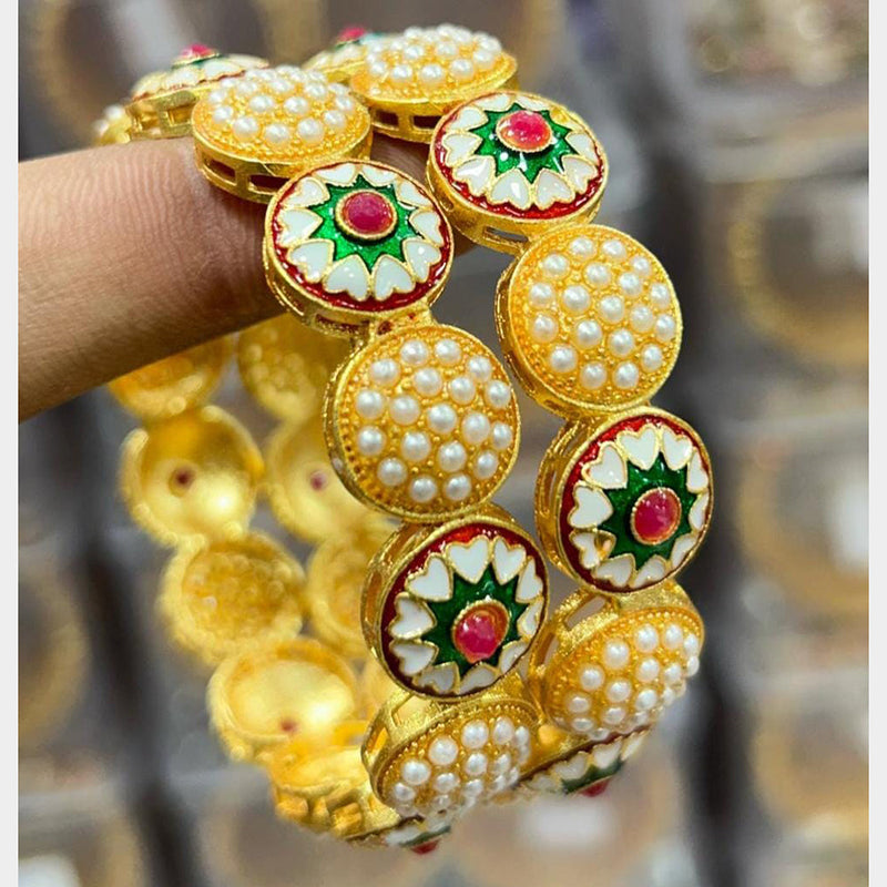 Kavita Art Gold Plated Pearl And Meenakari Bangles Set