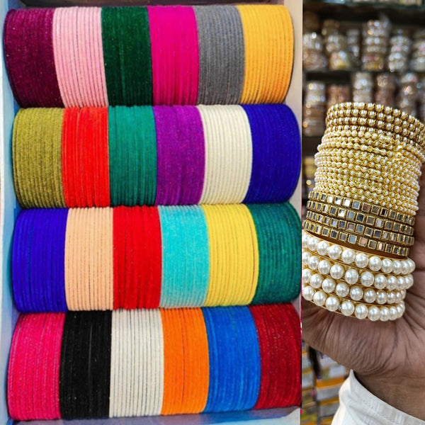 Kavita Art Gold Plated Kundan Velvet Bangles Set