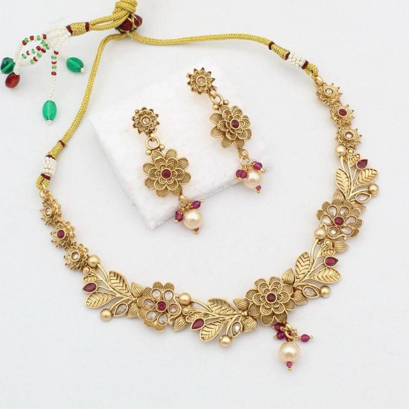 Kavita Art Gold Plated Pota Stone Necklace Set