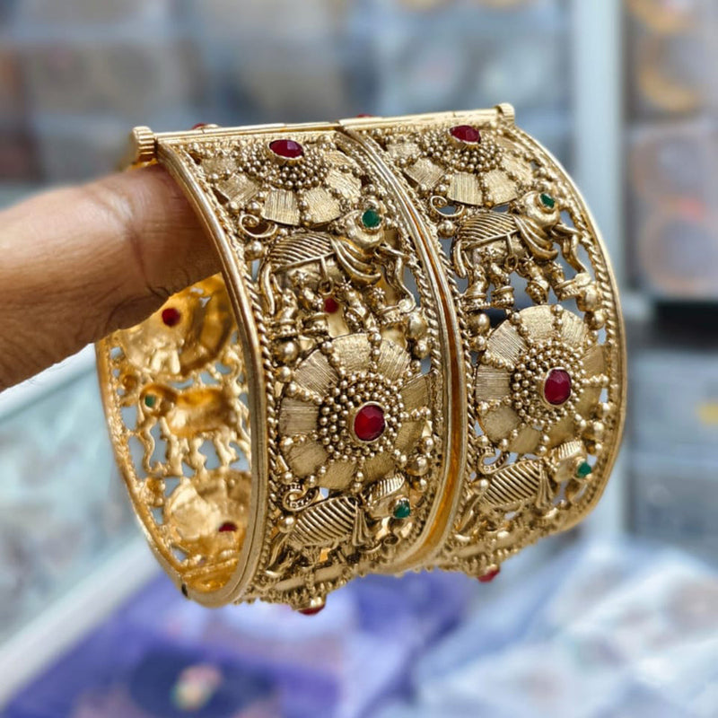 Kavita Art Gold Plated Pota Stone Openable Bangles Set