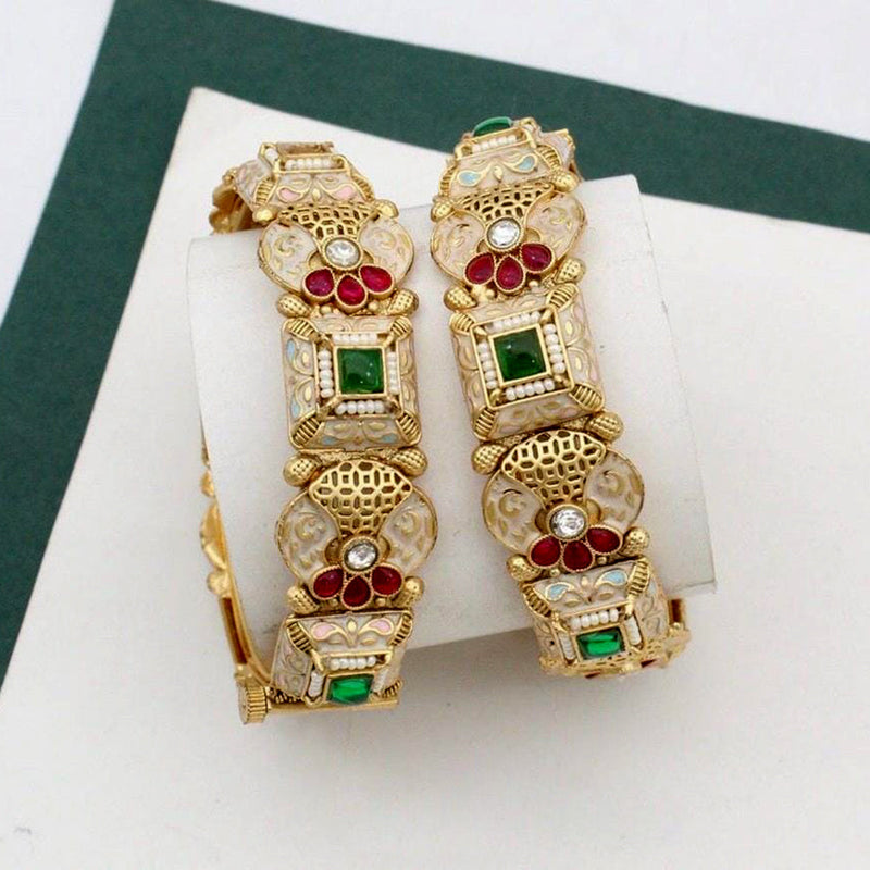 Kavita Art Gold Plated Pota Stone Openable Bangles Set