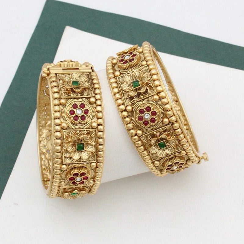 Kavita Art Gold Plated Pota Stone Openable Bangles Set