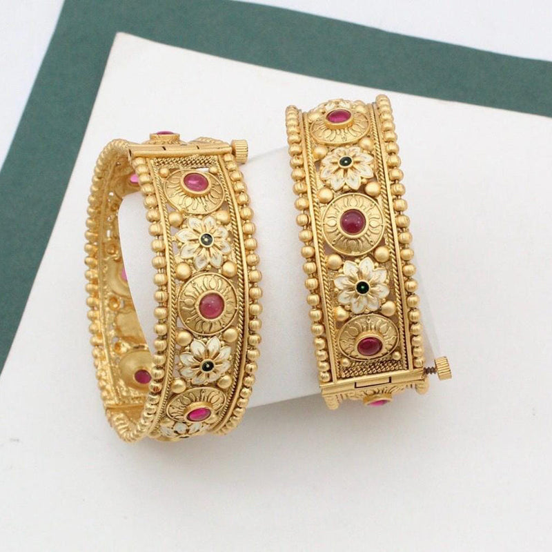 Kavita Art Gold Plated Pota Stone Openable Bangles Set