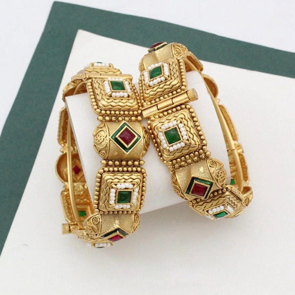 Kavita Art Gold Plated Pota Stone Openable Bangles Set