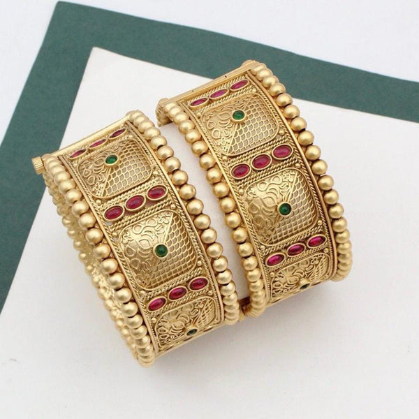 Kavita Art Gold Plated Pota Stone Openable Bangles Set