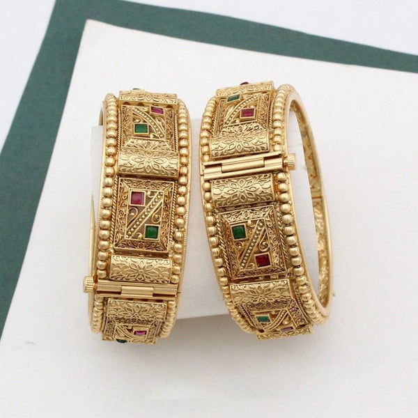 Kavita Art Gold Plated Pota Stone Openable Bangles Set