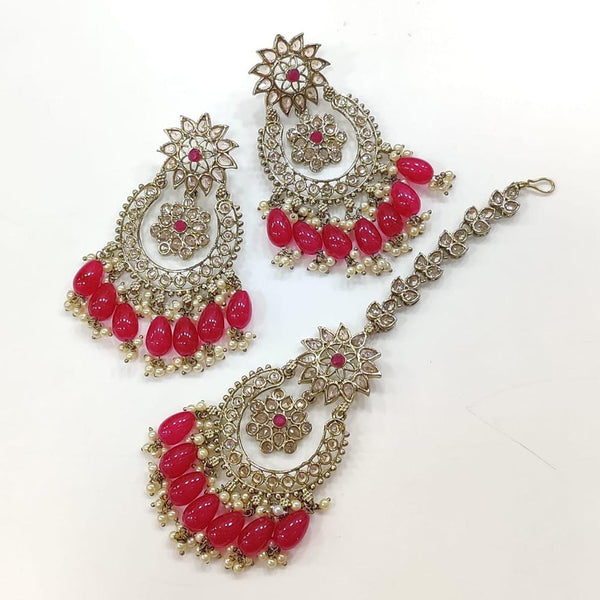 Kavita Art Gold Plated Crystal Stone Dangler Earrings With Maangtikka