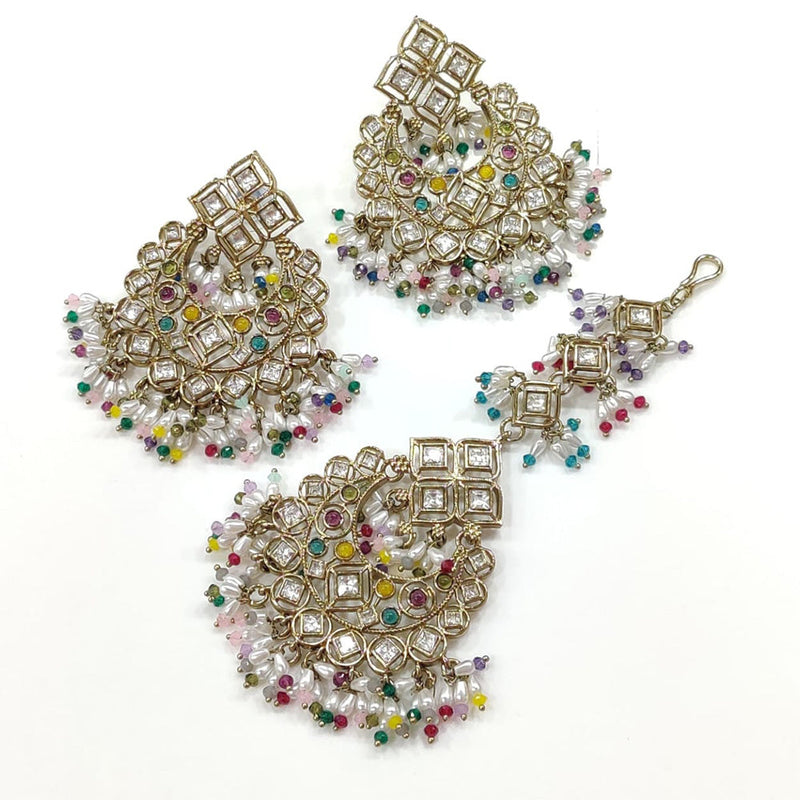 Kavita Art Gold Plated Crystal Stone Dangler Earrings With Maangtikka