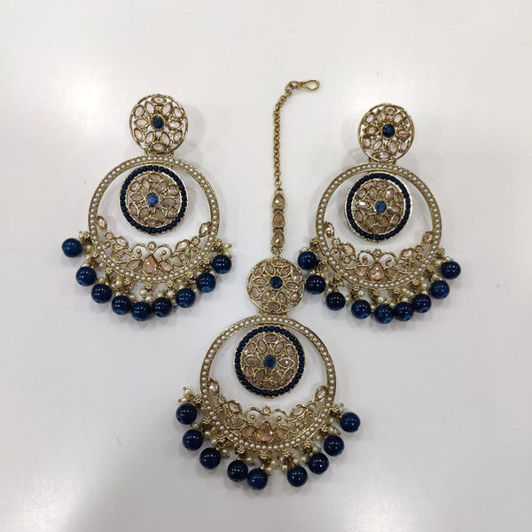 Kavita Art Gold Plated Crystal Stone And Pearls Earrings With Maangtikka