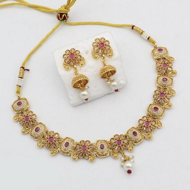 Kavita Art Gold Plated Pota Stone Necklace Set