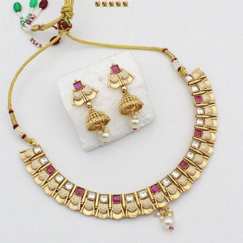 Kavita Art Gold Plated Crystal Stone And Pearls Necklace Set