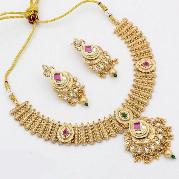 Kavita Art Gold Plated Kundan Stone And Pearls Necklace Set