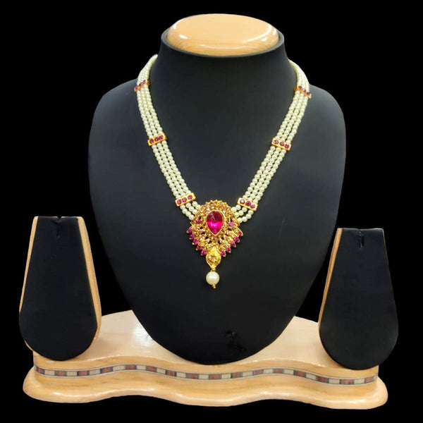 Kavita Art Gold Plated Austrian Stone And Pearls Necklace Set