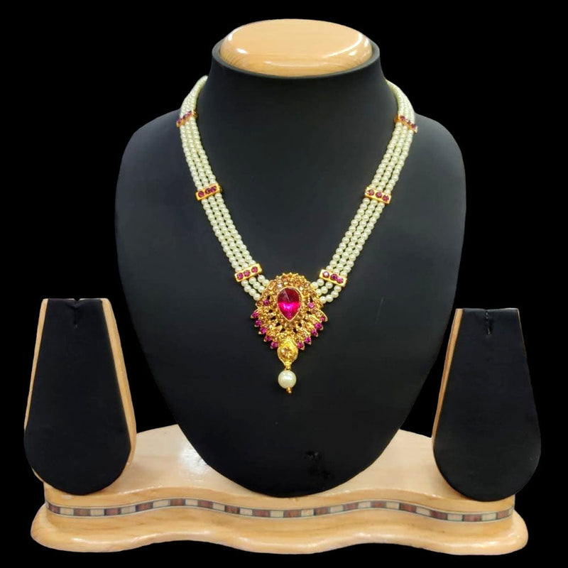 Kavita Art Gold Plated Austrian Stone And Pearls Necklace Set