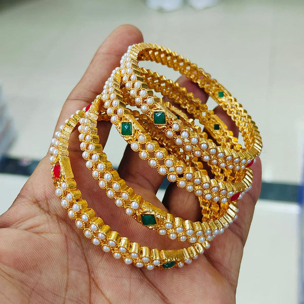 Kavita Art Gold Plated Crystal Stone And Pearls Bangles Set