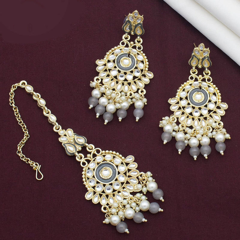 Kavita Art Gold Plated Kundan Stone And Meenakari Earrings With Maangtikka