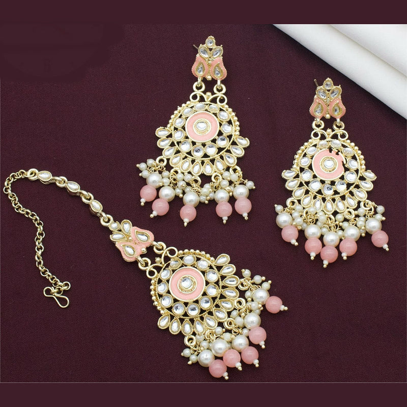 Kavita Art Gold Plated Kundan Stone And Meenakari Earrings With Maangtikka