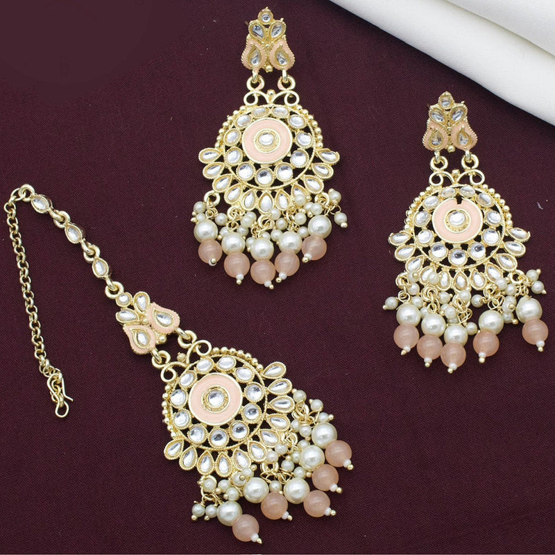 Kavita Art Gold Plated Kundan Stone And Meenakari Earrings With Maangtikka