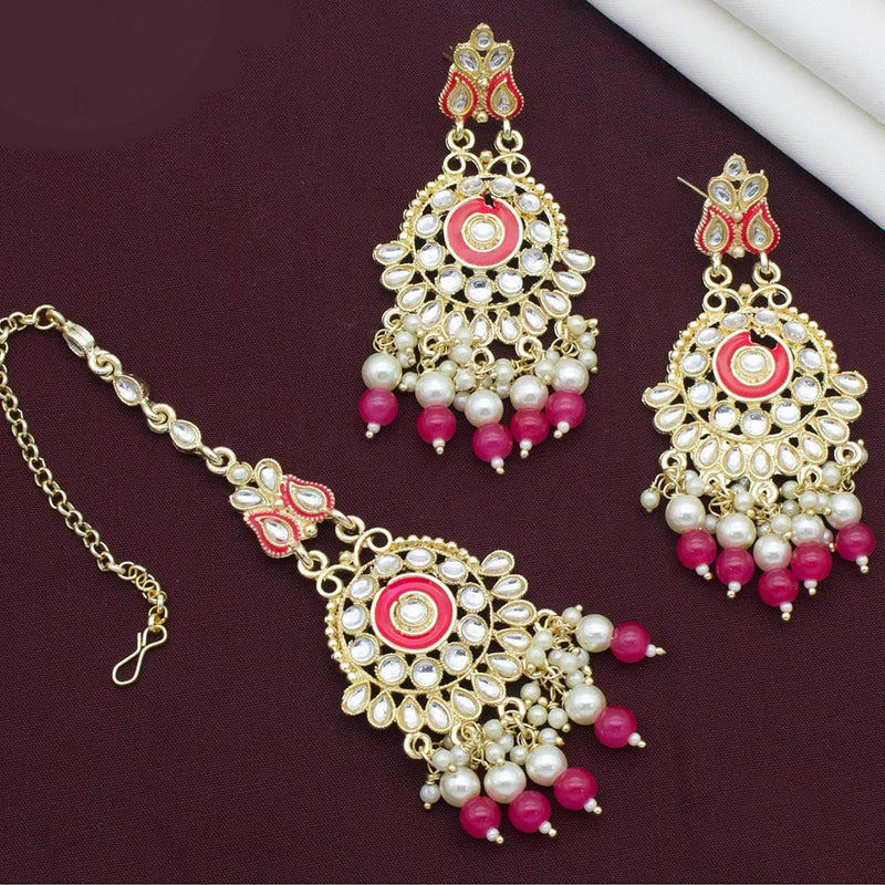 Kavita Art Gold Plated Kundan Stone And Meenakari Earrings With Maangtikka