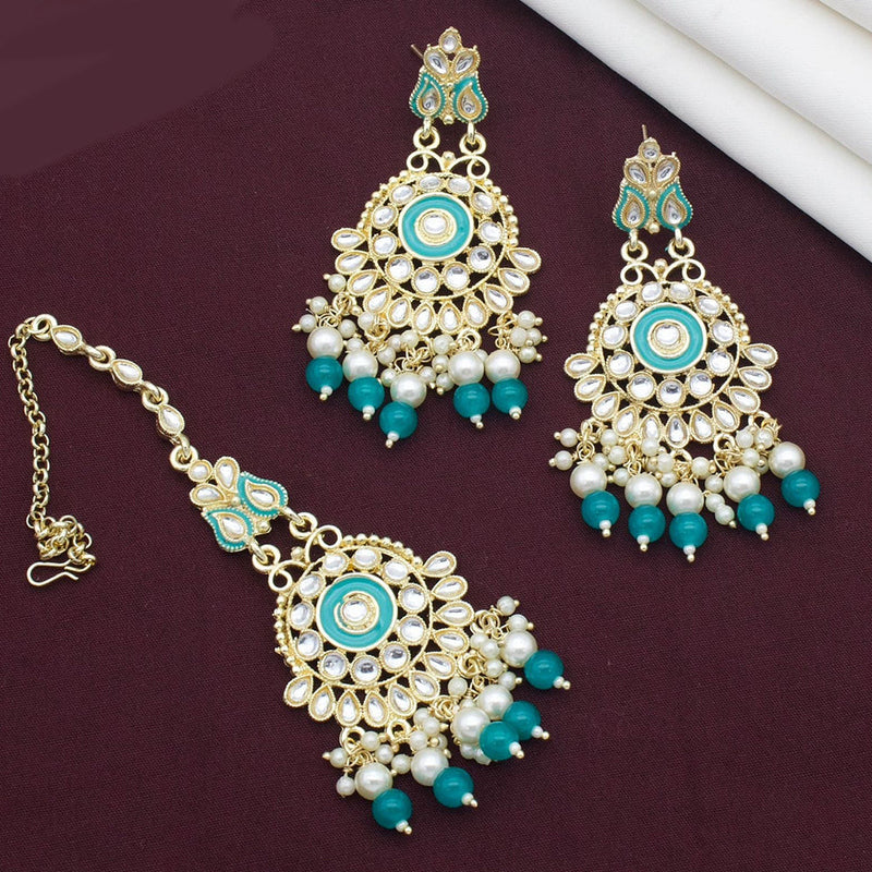 Kavita Art Gold Plated Kundan Stone And Meenakari Earrings With Maangtikka